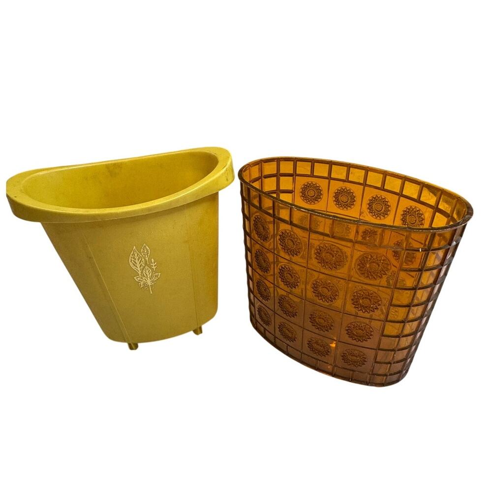 Vintage Amber Lucite Starburst MCM Plastic Trashcan Lot